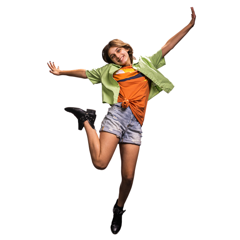 student at The School of Arts + Enterprise jumping in the air